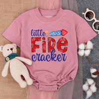 Little Firecracker Baby Romper Patriotic Fourth of July Outfit Cute Red White Blue Firecracker Design Infant Summer Bodysuit