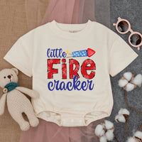 Little Firecracker Baby Romper Patriotic Fourth of July Outfit Cute Red White Blue Firecracker Design Infant Summer Bodysuit