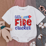 Little Firecracker Baby Romper Patriotic Fourth of July Outfit Cute Red White Blue Firecracker Design Infant Summer Bodysuit