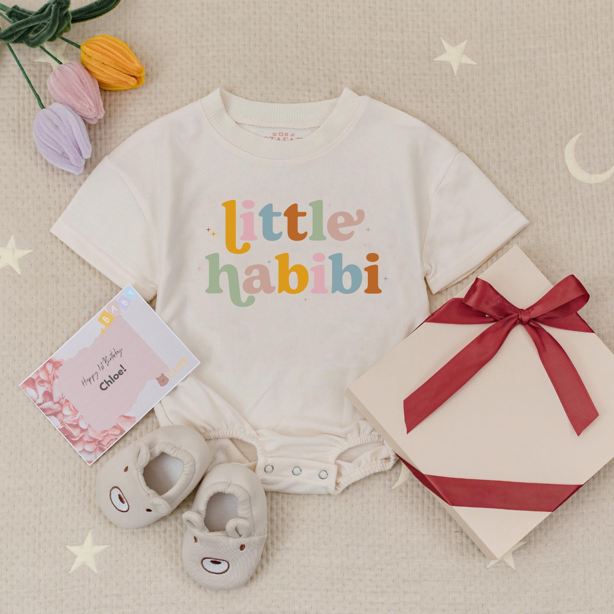 Little Habibi Baby Romper with Colorful Arabic Text, Short Sleeve Infant Outfit for Newborns, Cute Muslim Baby Gift for Boys or Girls