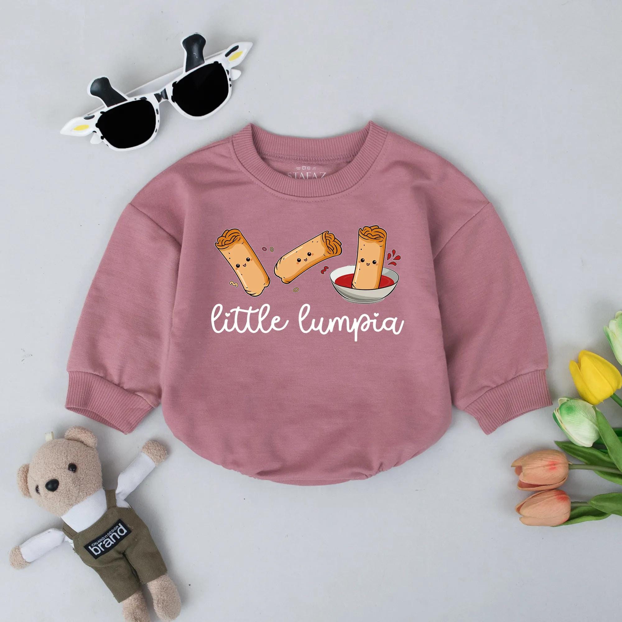 Little Lumpia Baby Romper with Cute Smiling Cartoon Spring Outfit Filipino Food Bodysuit Newborn Gift for Baby Shower or Coming Home