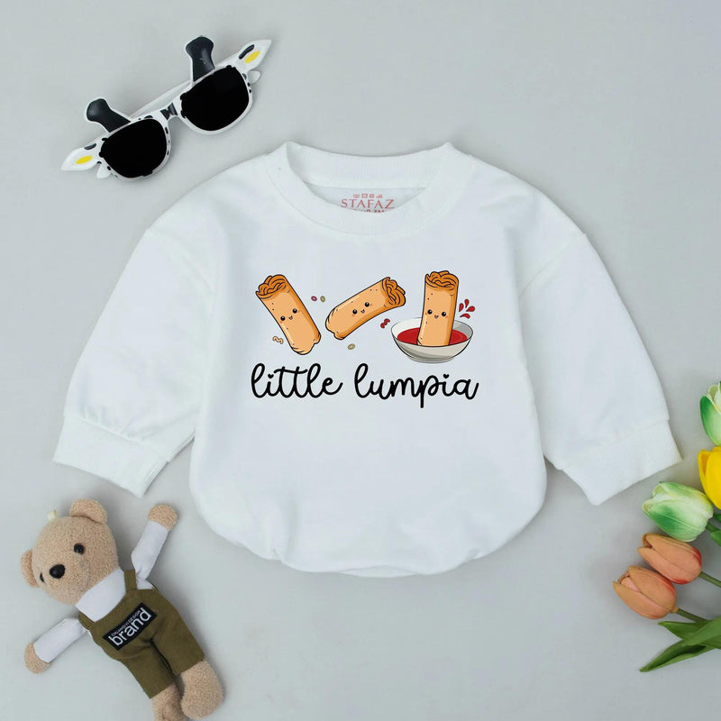 Little Lumpia Baby Romper with Cute Smiling Cartoon Spring Outfit Filipino Food Bodysuit Newborn Gift for Baby Shower or Coming Home