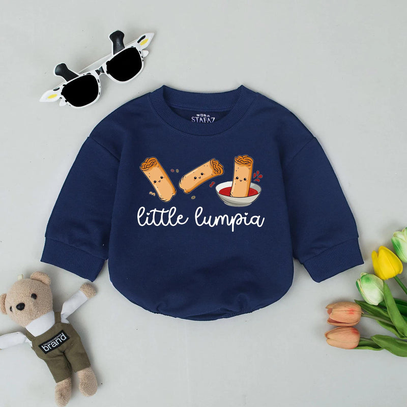 Little Lumpia Baby Romper with Cute Smiling Cartoon Spring Outfit Filipino Food Bodysuit Newborn Gift for Baby Shower or Coming Home