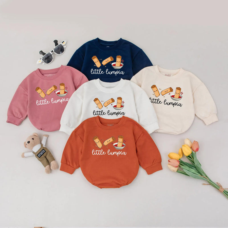 Little Lumpia Baby Romper with Cute Smiling Cartoon Spring Outfit Filipino Food Bodysuit Newborn Gift for Baby Shower or Coming Home