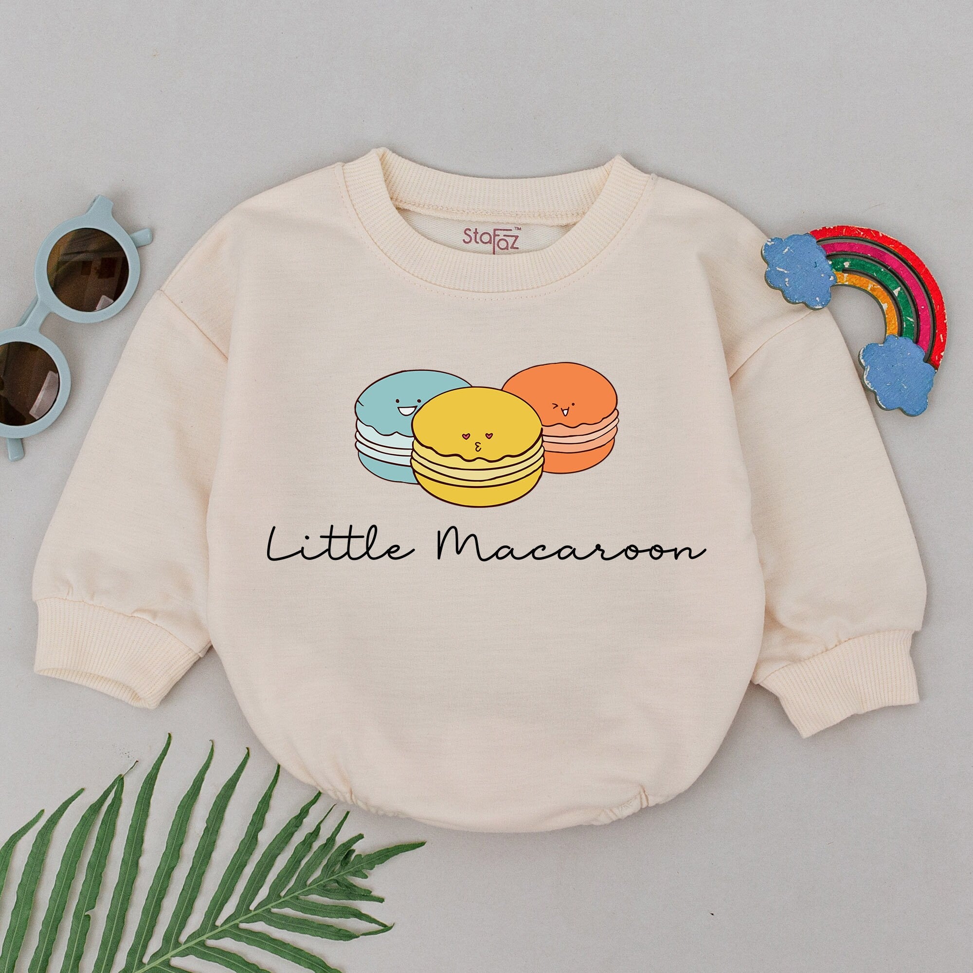 Little Macaroon Baby Romper Cute Smiling Macarons Cotton Outfit Infant Gift Teal Orange Yellow Minimalist Foodie Fun Shower Present