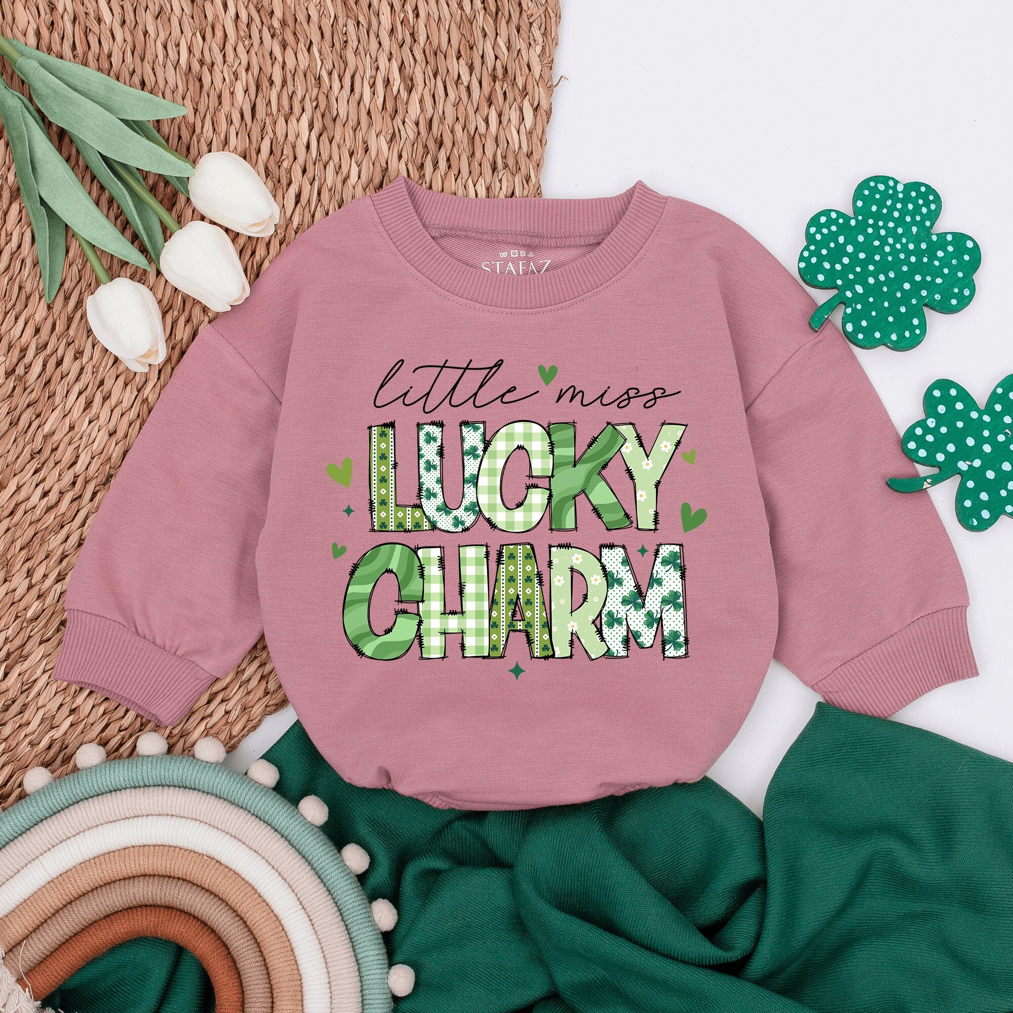 Little Miss Lucky Charm Baby Romper St. Patrick's Day Girls Bodysuit Festive Green Shamrock Design Perfect Gift Idea