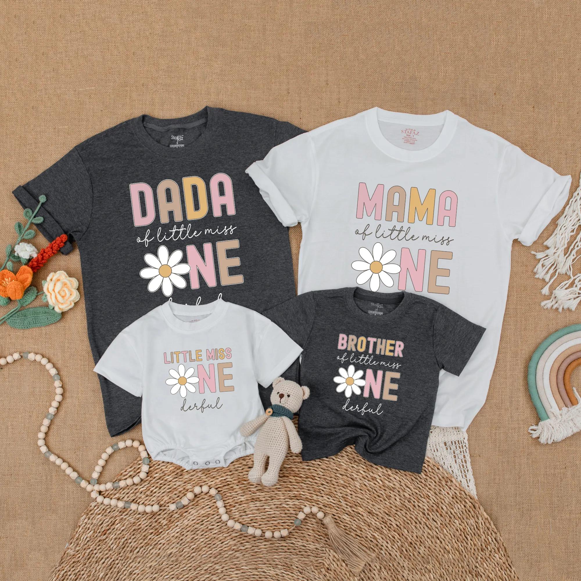 Little Miss ONEderful Boho Daisy First Birthday Girl Shirt Soft Pastel Outfit Cute Baby Celebration Gift Matching Family Style