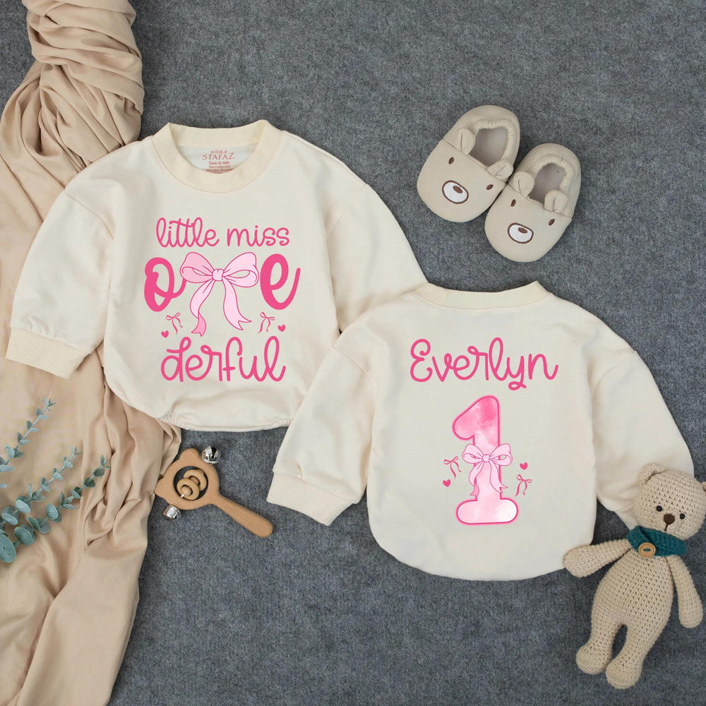 Little Miss ONEderful Personalized 1st Birthday Romper for Baby Girl with Pink Bow and Heart Accents, Toddler Outfit, Celebration Gift