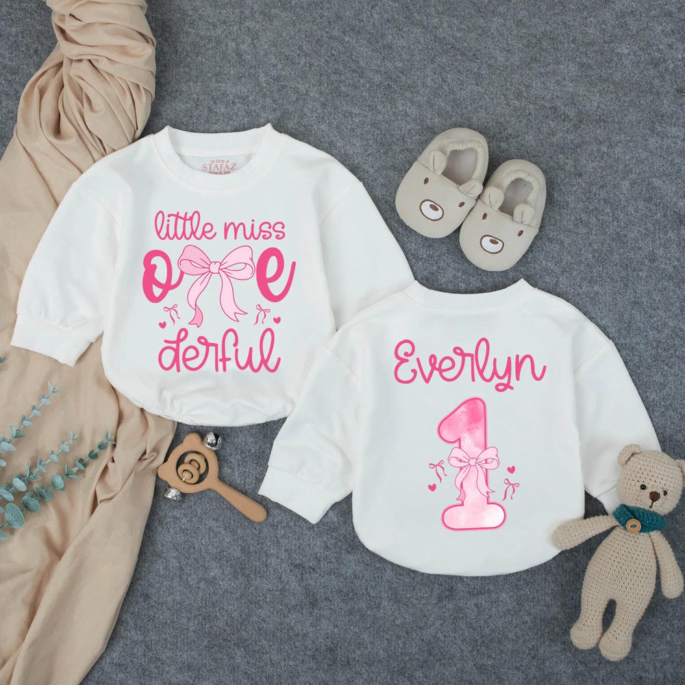Little Miss ONEderful Personalized 1st Birthday Romper for Baby Girl with Pink Bow and Heart Accents, Toddler Outfit, Celebration Gift