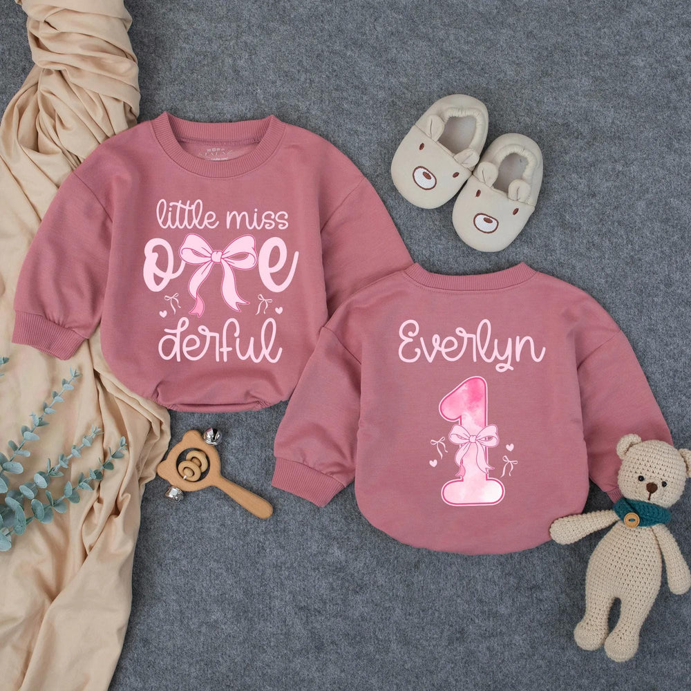 Little Miss ONEderful Personalized 1st Birthday Romper for Baby Girl with Pink Bow and Heart Accents, Toddler Outfit, Celebration Gift