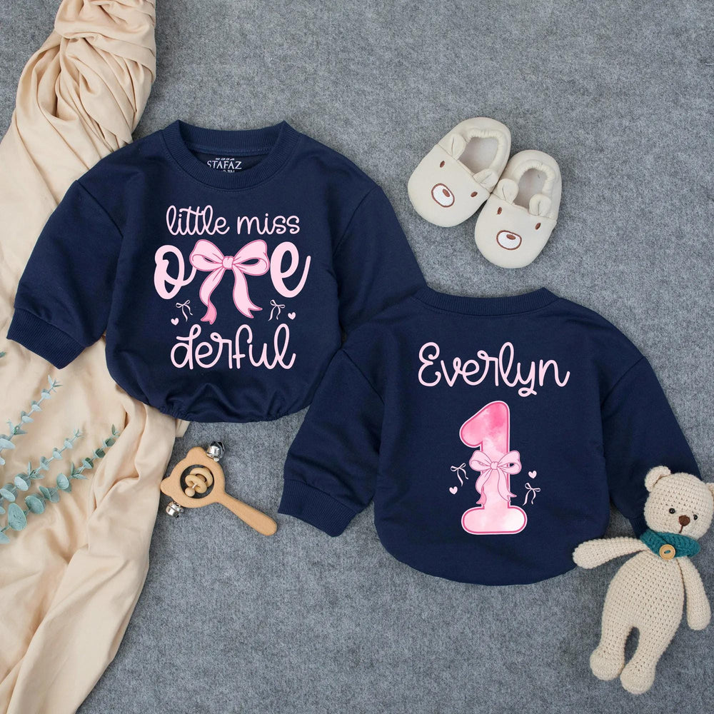 Little Miss ONEderful Personalized 1st Birthday Romper for Baby Girl with Pink Bow and Heart Accents, Toddler Outfit, Celebration Gift