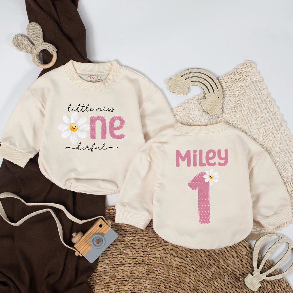 Little Miss Onederful Personalized Birthday Romper for Baby Girl First Birthday Outfit with Pink Polka Dot 1 and Daisy Design Gift