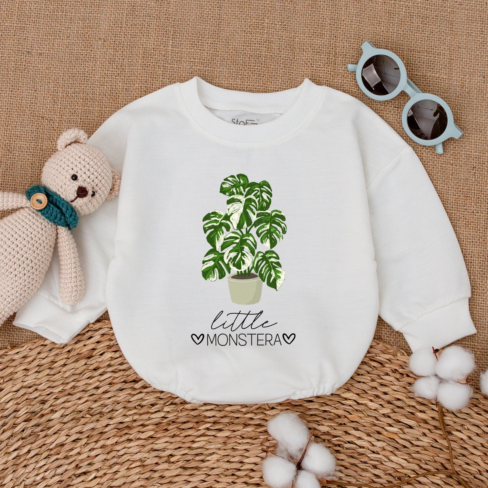 Little Monstera Romper for Baby with Green Leaf Design Gender Neutral Bodysuit Perfect for Baby Shower or Announcement Gift Soft Cotton