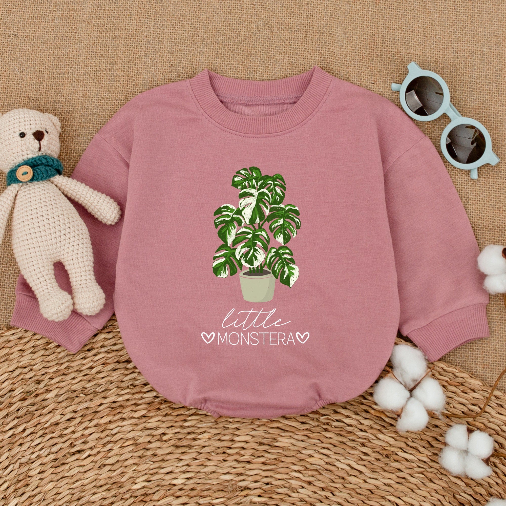 Little Monstera Romper for Baby with Green Leaf Design Gender Neutral Bodysuit Perfect for Baby Shower or Announcement Gift Soft Cotton
