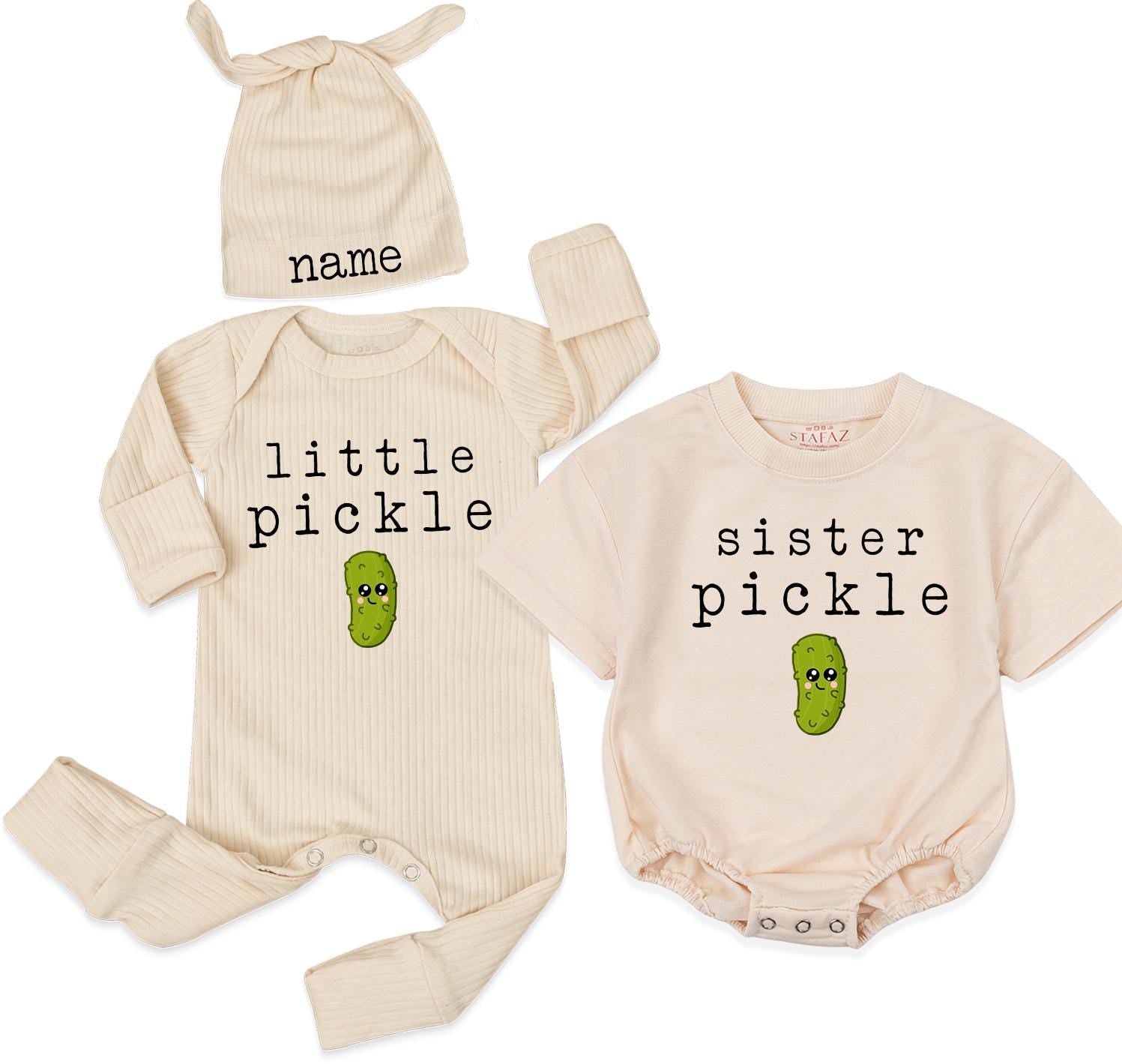 Little Pickle Baby Bodysuit and Hat Set with Custom Name, Cute Pickle Graphic, Newborn Coming Home Outfit, Unisex Baby Gift