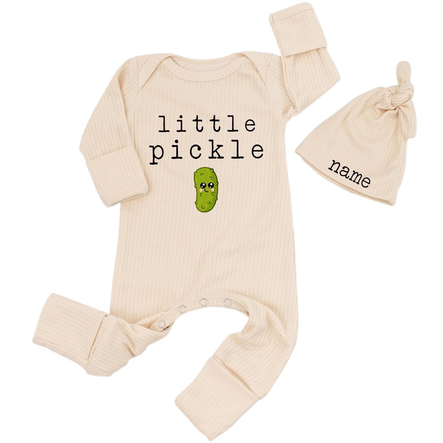 Little Pickle Baby Bodysuit and Hat Set with Custom Name, Cute Pickle Graphic, Newborn Coming Home Outfit, Unisex Baby Gift