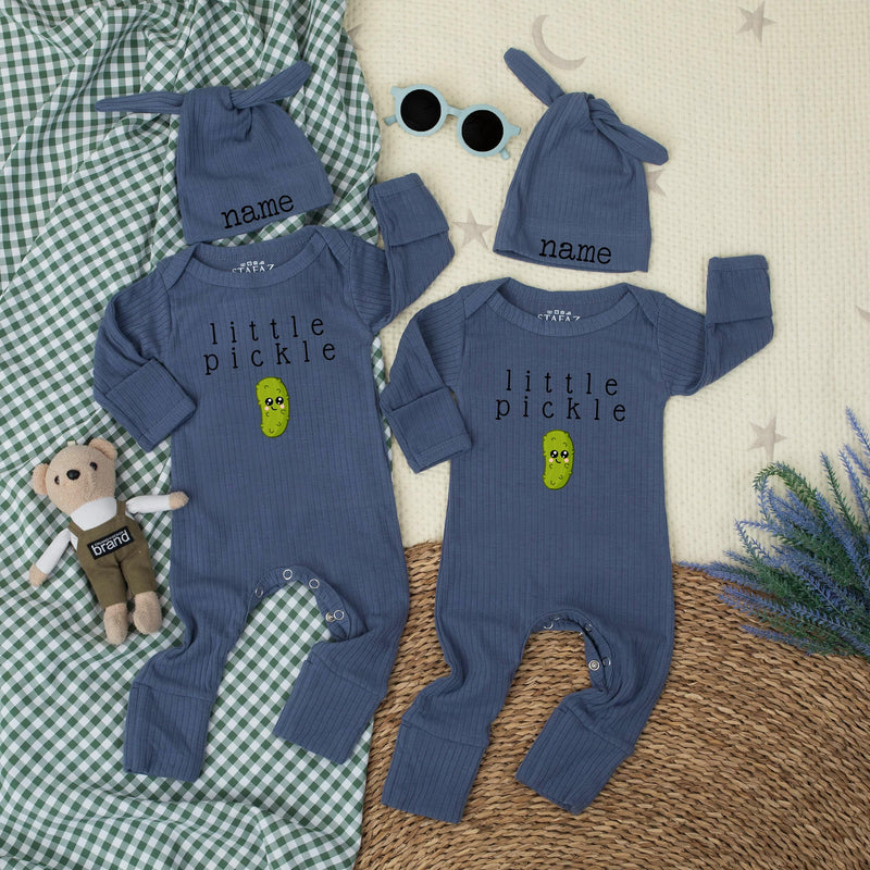 Little Pickle Baby Bodysuit and Hat Set with Custom Name Minimalist Design Unisex Newborn Outfit Cute Gift for Baby Shower or Keepsake