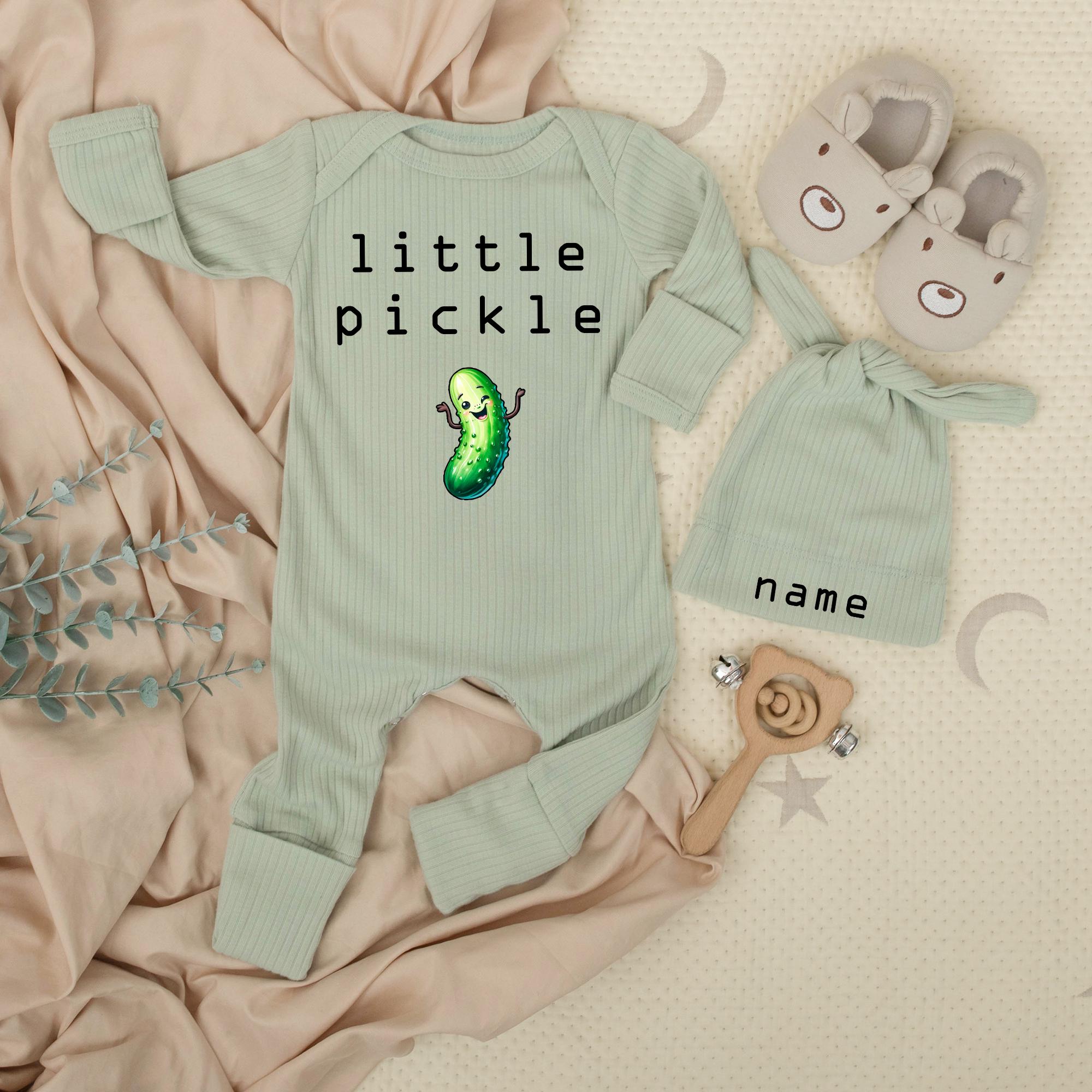 Little Pickle Baby Bodysuit and Personalized Hat Set Cute Green Pickle Design Unisex Baby Gift Newborn Going Home Outfit Keepsake