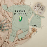 Little Pickle Baby Bodysuit and Personalized Hat Set Cute Green Pickle Design Unisex Baby Gift Newborn Going Home Outfit Keepsake