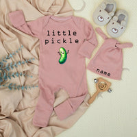 Little Pickle Baby Bodysuit and Personalized Hat Set Cute Green Pickle Design Unisex Baby Gift Newborn Going Home Outfit Keepsake