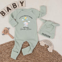 Custom Heaven Sent Baby Romper with Name, Beige Long Sleeve Bodysuit Featuring Angelic Elephant Artwork, Perfect for Memorial Newborn Gift