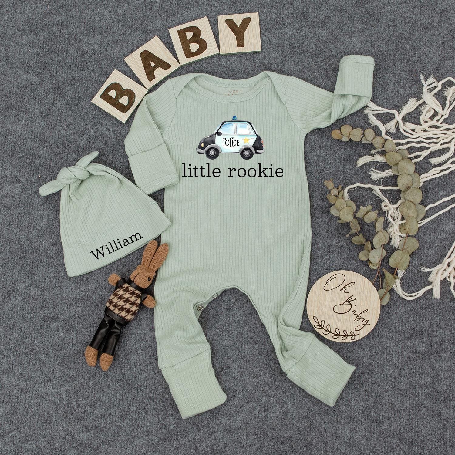 Little Rookie Police Car Baby Bodysuit Personalized Newborn Romper Cute Infant Outfit Soft Cotton Birthday Boy Girl Gift