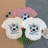 Little Sister Biggest Fan Soccer Romper Playful Bow Baby Girl Outfit Toddler Sports Bodysuit Infant Game Day Clothes Soft Cotton Gift