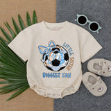 Little Sister Biggest Fan Soccer Romper Playful Bow Baby Girl Outfit Toddler Sports Bodysuit Infant Game Day Clothes Soft Cotton Gift