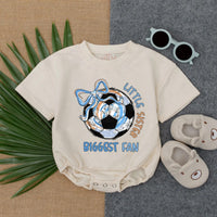 Little Sister Biggest Fan Soccer Romper Playful Bow Baby Girl Outfit Toddler Sports Bodysuit Infant Game Day Clothes Soft Cotton Gift