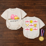 Little Sister Biggest Fan Softball Bubble Romper Baby Girl Game Day Outfit with Pink Bow Accents Comfortable Cotton Design