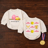 Little Sister Biggest Fan Softball Bubble Romper Baby Girl Game Day Outfit with Pink Bow Accents Comfortable Cotton Design