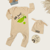 Little Sweet Pea Baby Bodysuit with Whimsical Pea Pod Design, Long Sleeve Baby Announcement Outfit, Soft Cotton Sweet Pea Baby Clothes