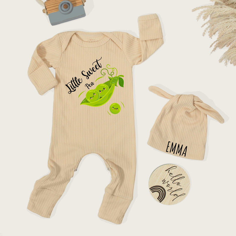 Little Sweet Pea Baby Bodysuit with Whimsical Pea Pod Design, Long Sleeve Baby Announcement Outfit, Soft Cotton Sweet Pea Baby Clothes