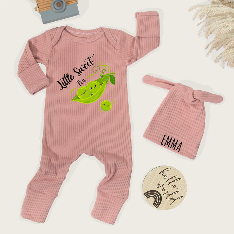 Little Sweet Pea Baby Bodysuit with Whimsical Pea Pod Design, Long Sleeve Baby Announcement Outfit, Soft Cotton Sweet Pea Baby Clothes