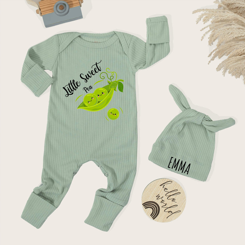 Little Sweet Pea Baby Bodysuit with Whimsical Pea Pod Design, Long Sleeve Baby Announcement Outfit, Soft Cotton Sweet Pea Baby Clothes