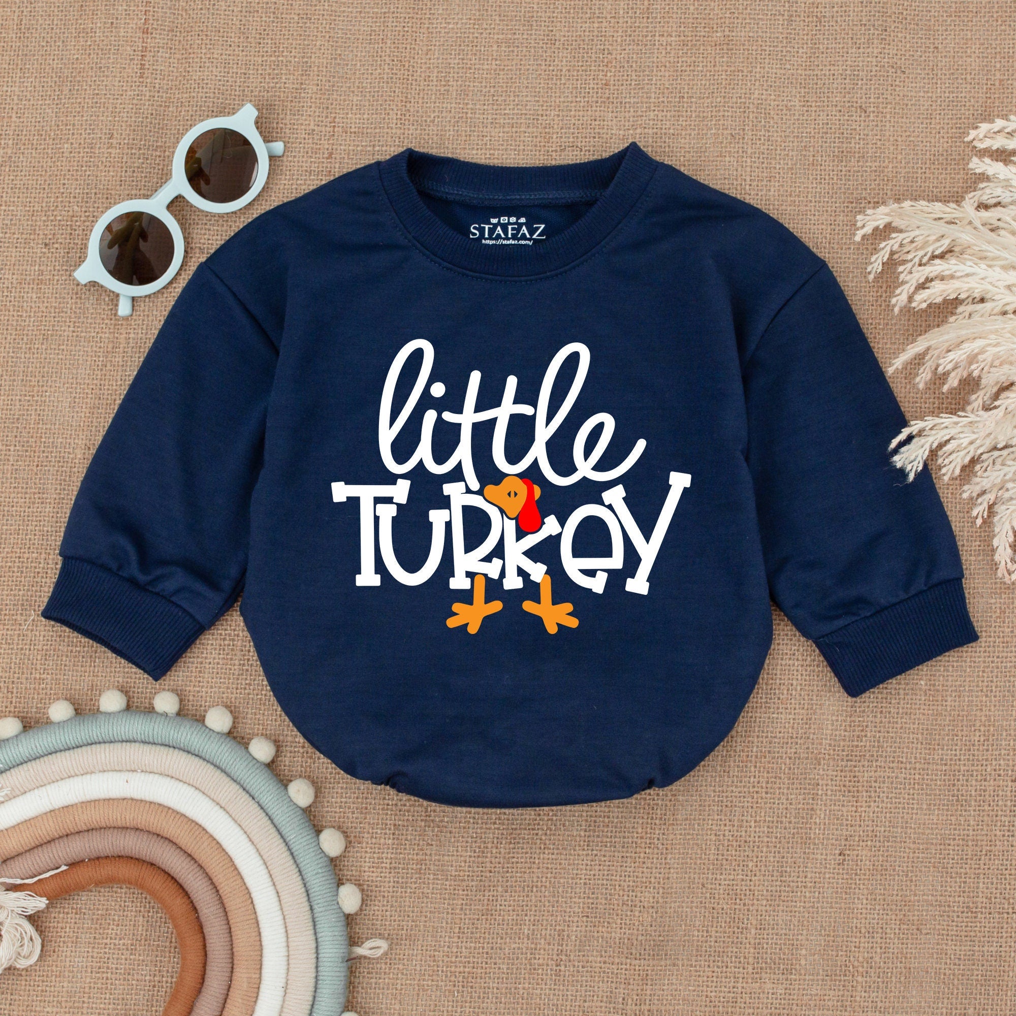 Little Turkey Baby Outfit Romper Thanksgiving Bodysuit Fun Autumn Colors Infant Gift Soft Cotton Festive Design with Leaf Motifs