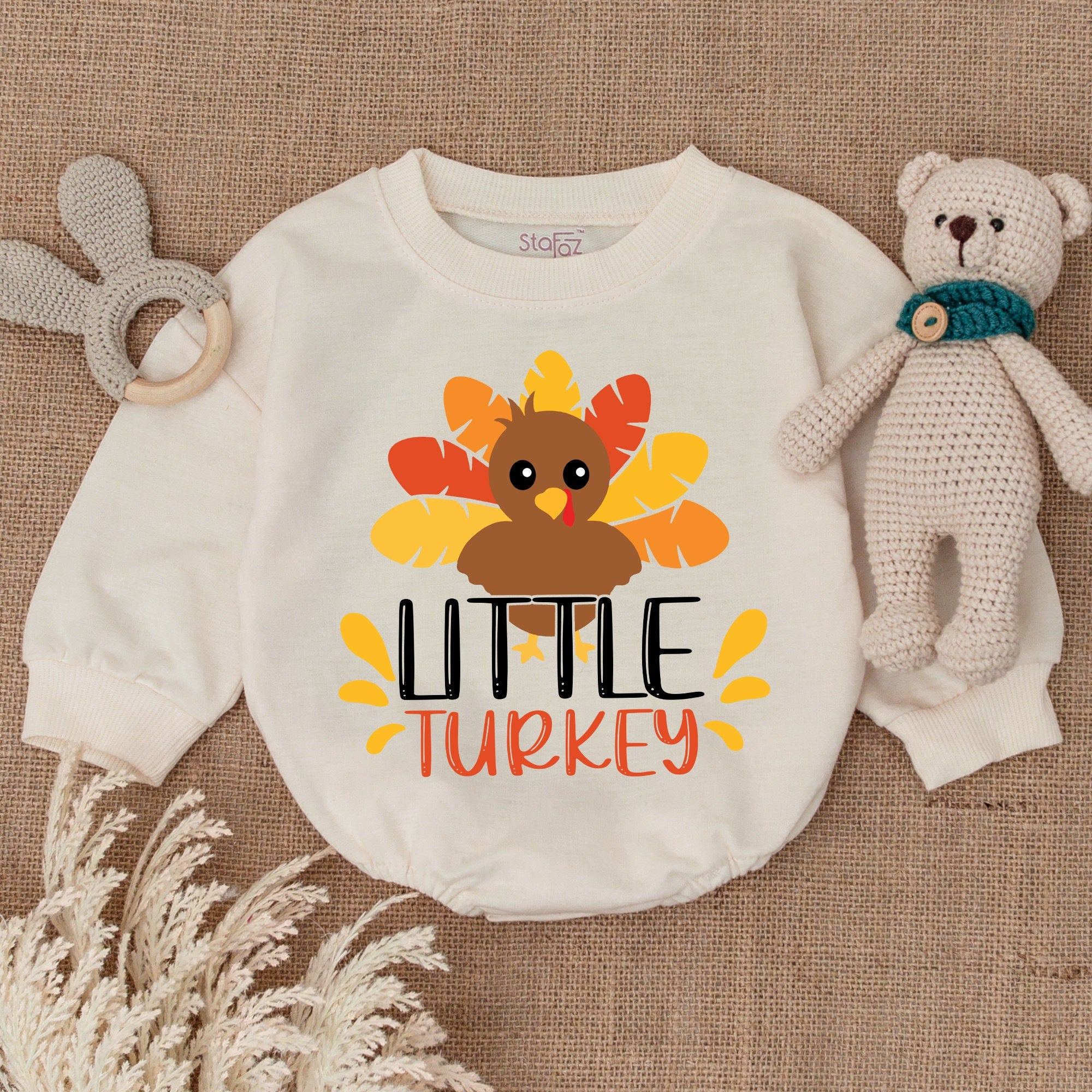 Little Turkey Baby Romper with Cute Cartoon Thanksgiving Design Soft Cotton Fall Toddler Outfit Perfect Holiday Baby Shower Gift