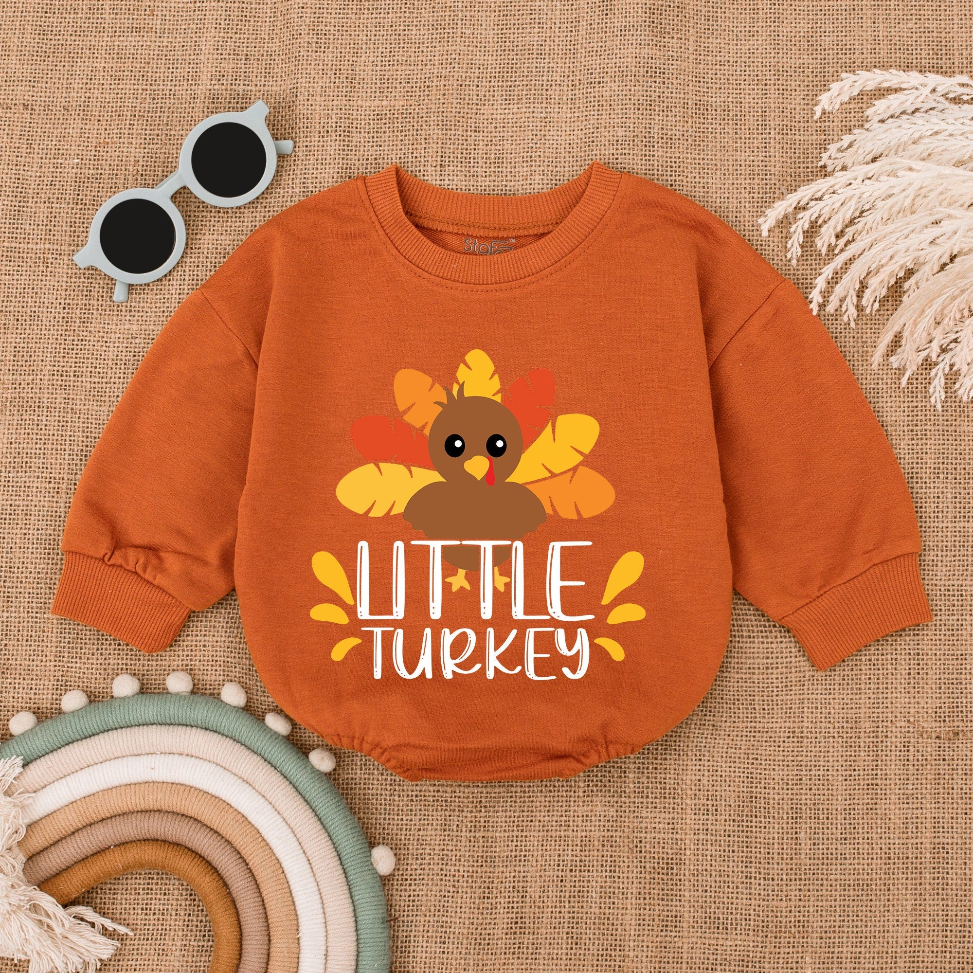 Little Turkey Baby Romper with Cute Cartoon Thanksgiving Design Soft Cotton Fall Toddler Outfit Perfect Holiday Baby Shower Gift