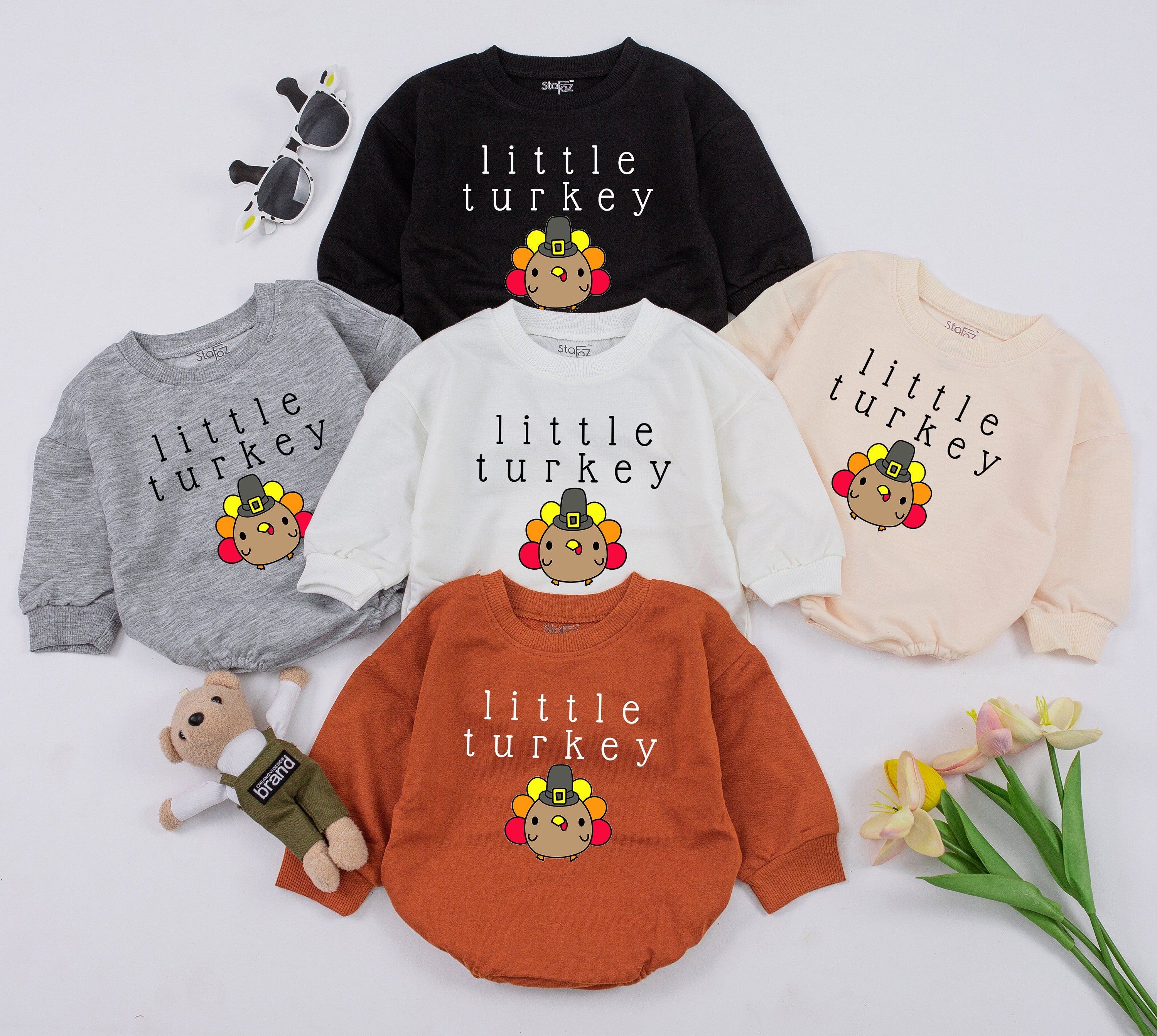 Little Turkey Baby Romper with Pilgrim Hat Thanksgiving Outfit Soft Cotton Infant Clothes First Holiday Festive Colors