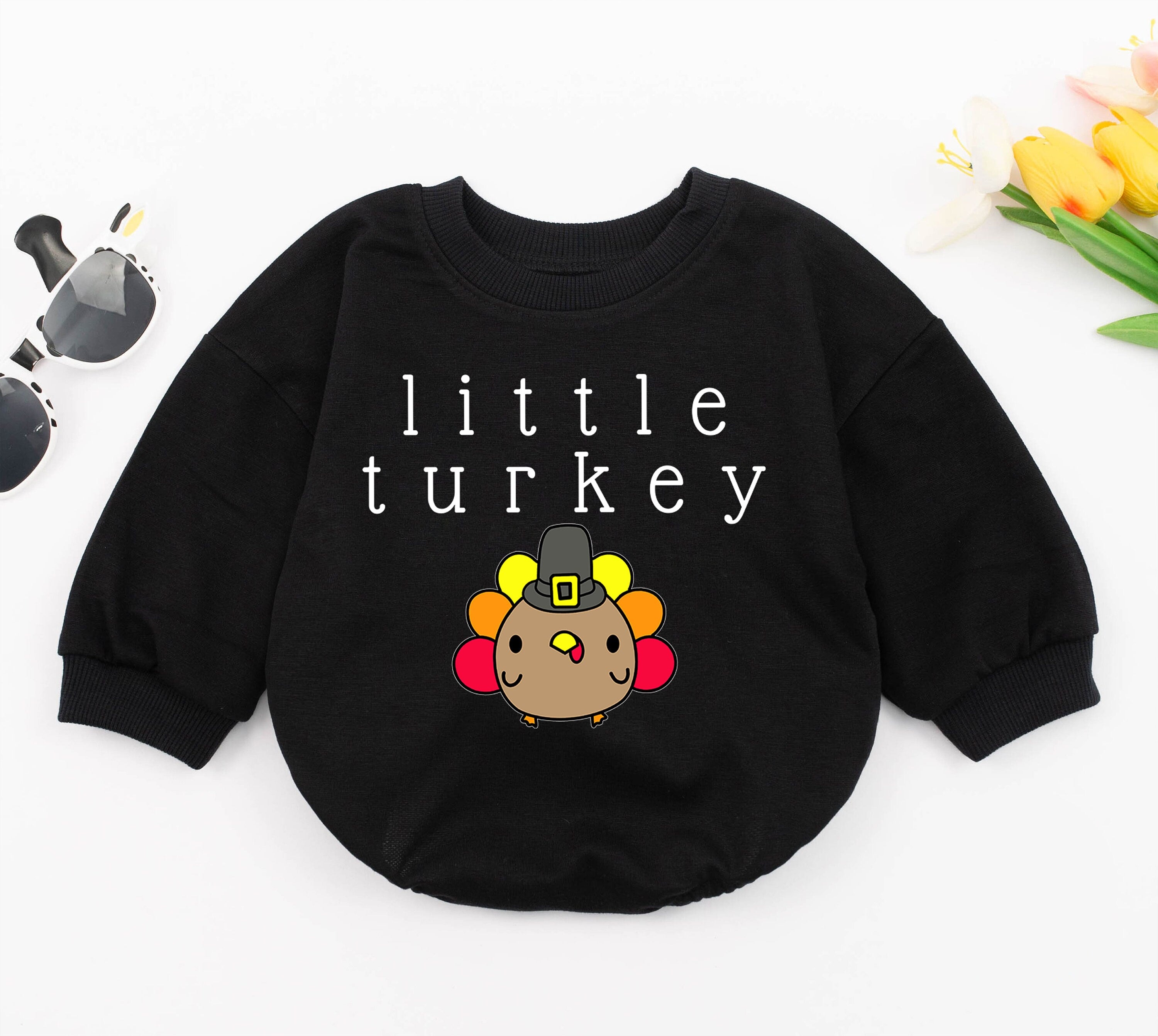 Little Turkey Baby Romper with Pilgrim Hat Thanksgiving Outfit Soft Cotton Infant Clothes First Holiday Festive Colors