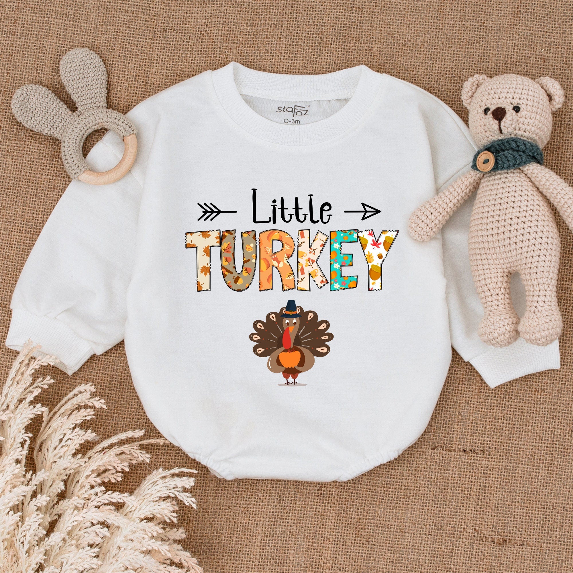 Little Turkey Infant Romper with Cartoon Turkey Thanksgiving Outfit Soft Colorful First Holiday Baby Shower Gift Baby Clothes
