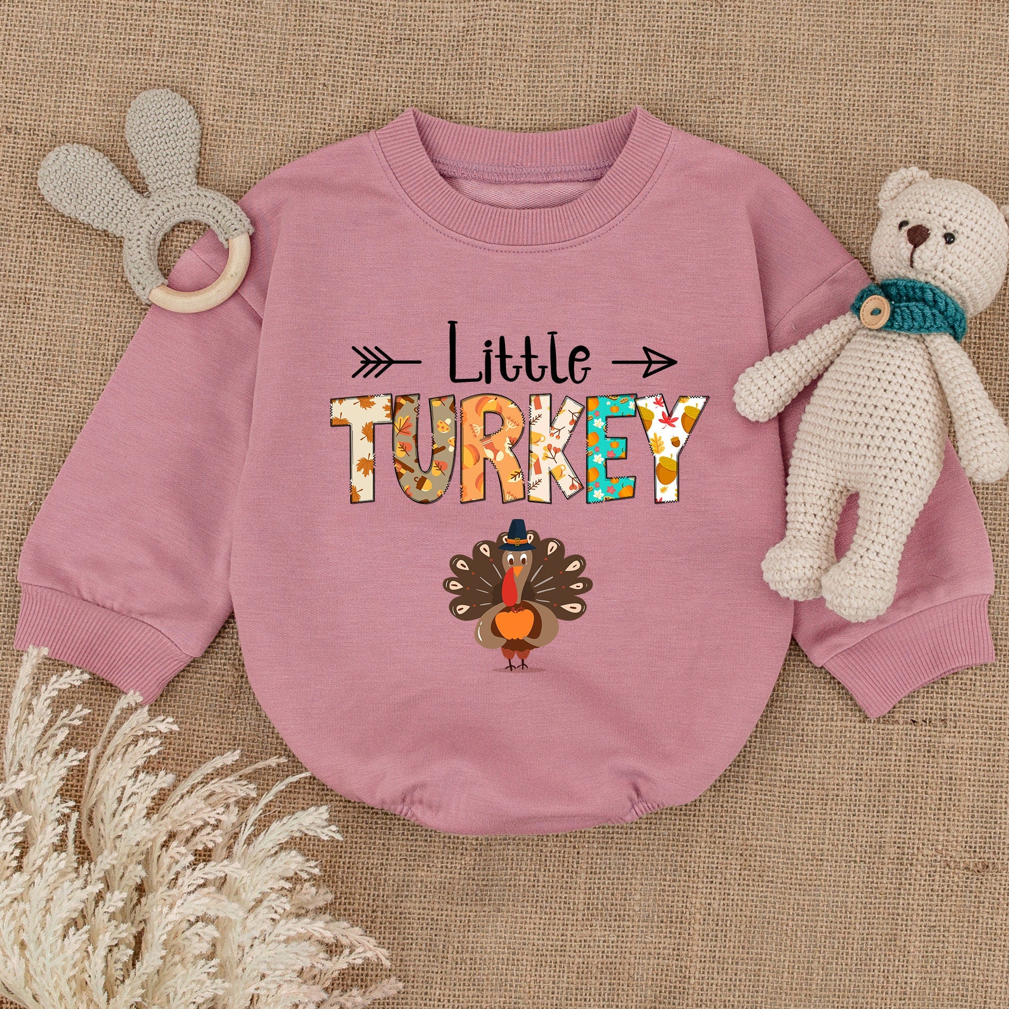 Little Turkey Infant Romper with Cartoon Turkey Thanksgiving Outfit Soft Colorful First Holiday Baby Shower Gift Baby Clothes