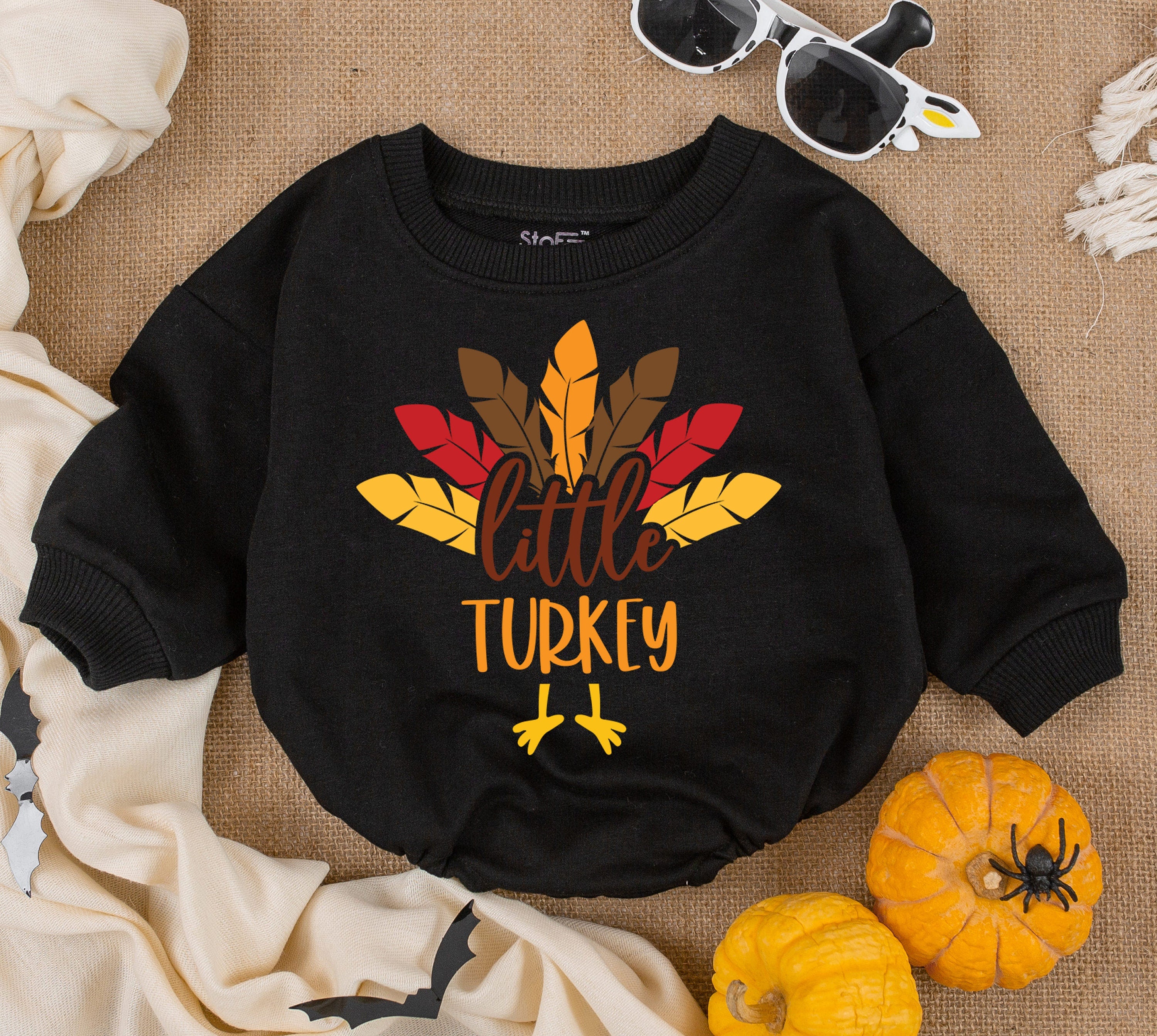Little Turkey Thanksgiving Baby Romper Unisex Long Sleeve Bodysuit Autumn Colors Infant Outfit Holiday Coming Home Announcement