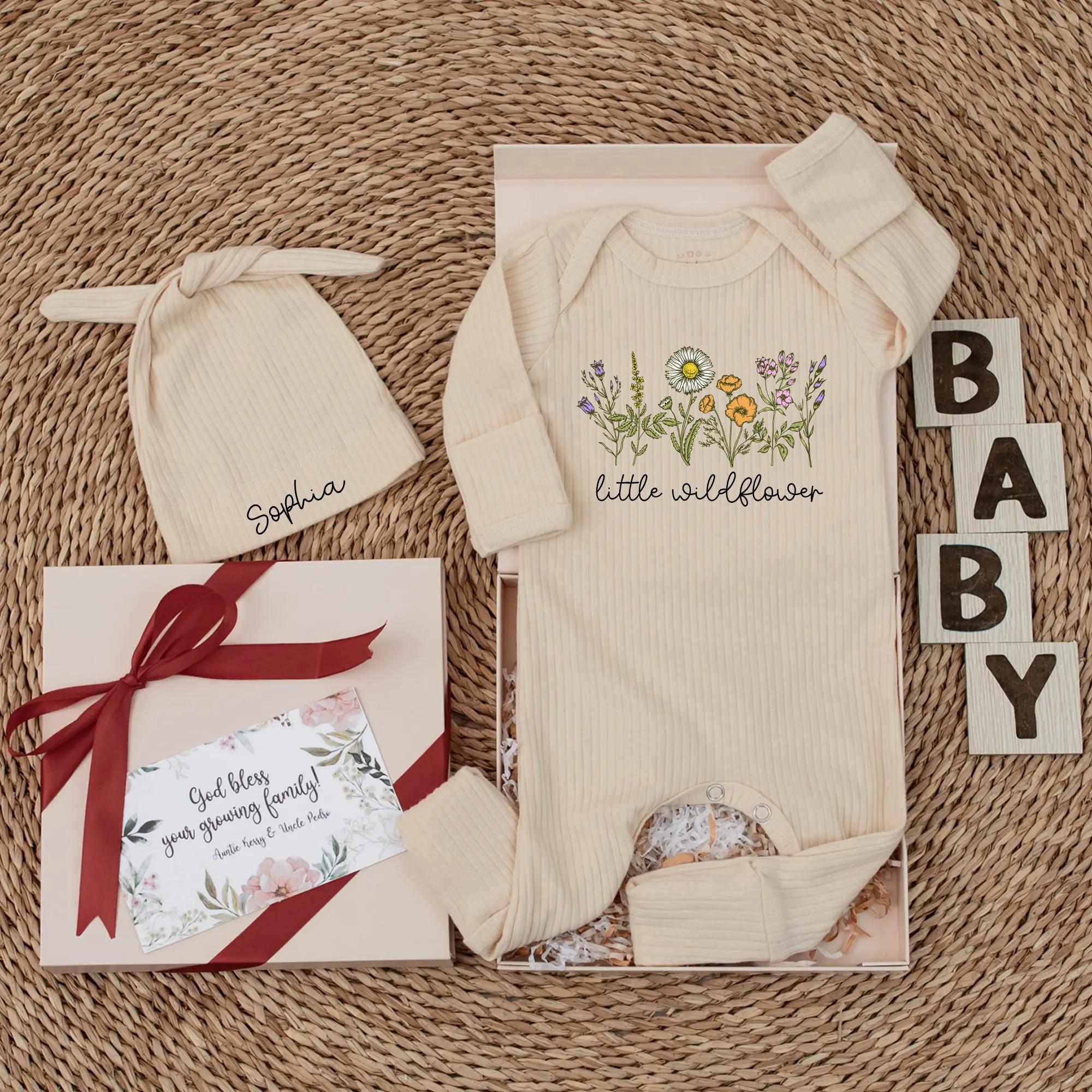 Little Wildflower Baby Bodysuit Newborn Girl Outfit Soft Pastel Floral Design Comfortable Cotton Boho Style Baby Shower Gift