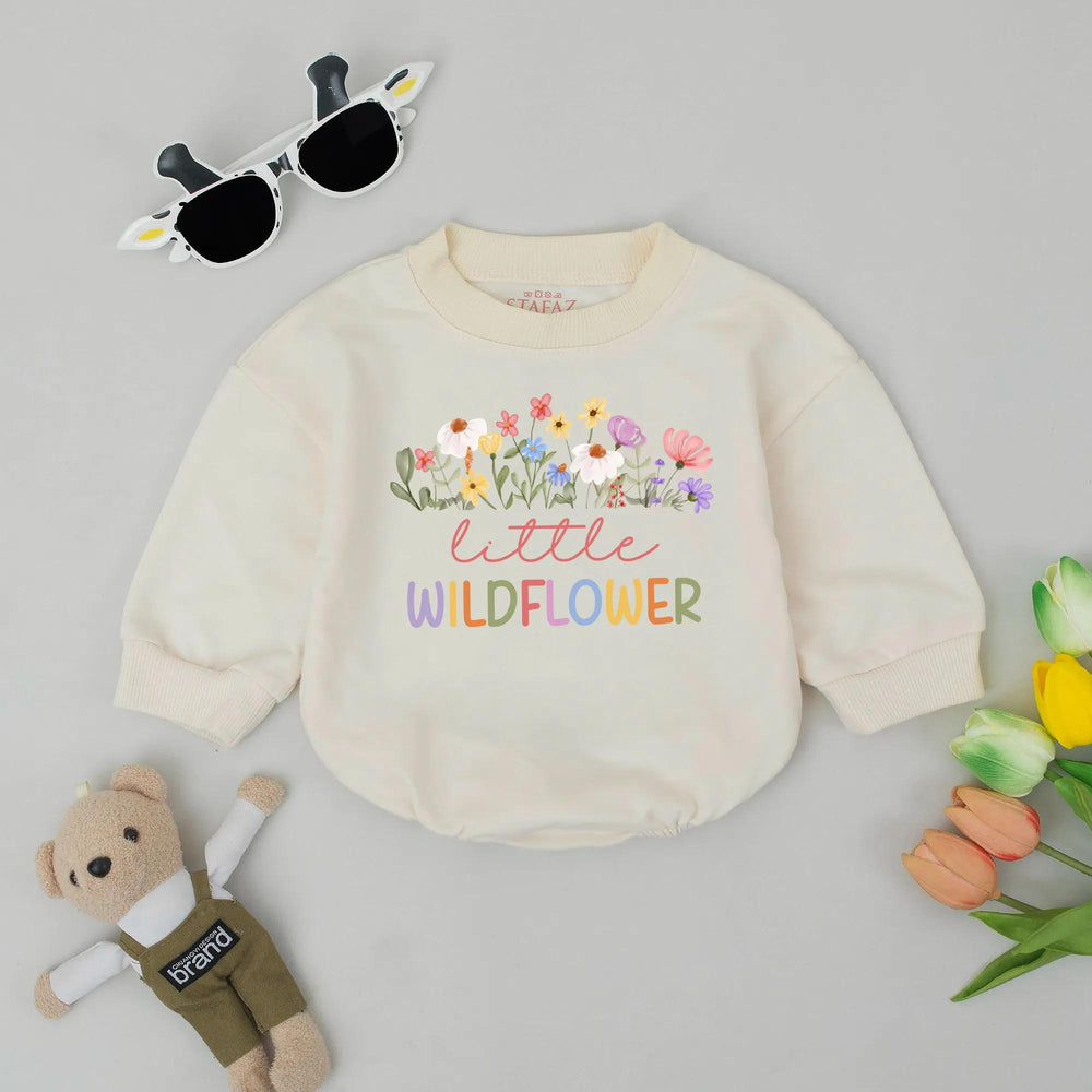 Little Wildflower Bubble Romper for Baby Girls Soft Floral Boho Newborn Outfit Retro Toddler Clothes Spring Baby Shower Gift Cotton