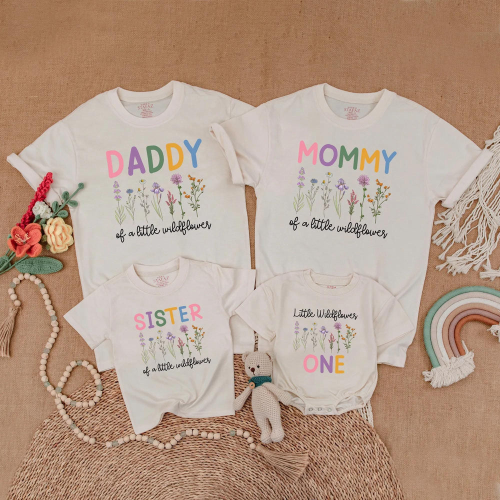 Little Wildflower Matching Family Birthday Shirts Custom Floral 1st Birthday Outfit Boho Wild One Clothes Baby Girl Gift Celebration