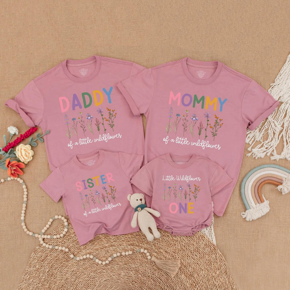 Little Wildflower Matching Family Birthday Shirts Custom Floral 1st Birthday Outfit Boho Wild One Clothes Baby Girl Gift Celebration