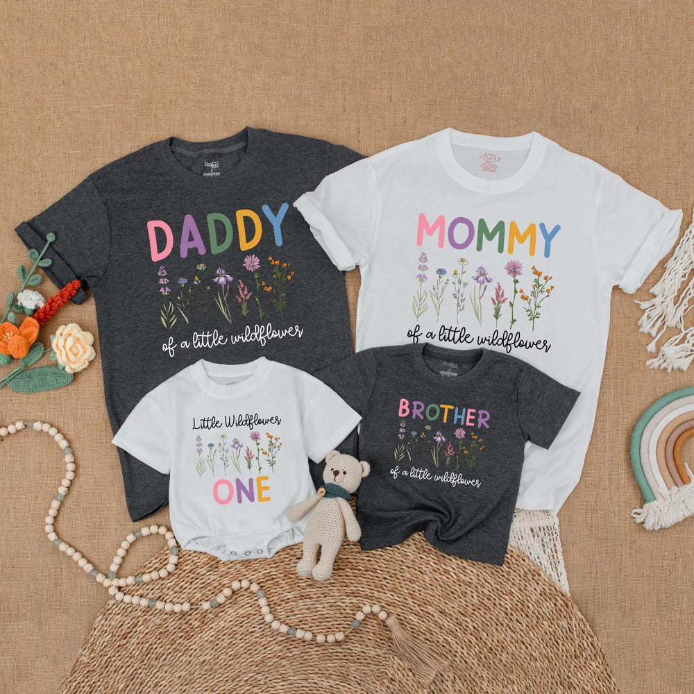 Little Wildflower Matching Family Birthday Shirts Custom Floral 1st Birthday Outfit Boho Wild One Clothes Baby Girl Gift Celebration