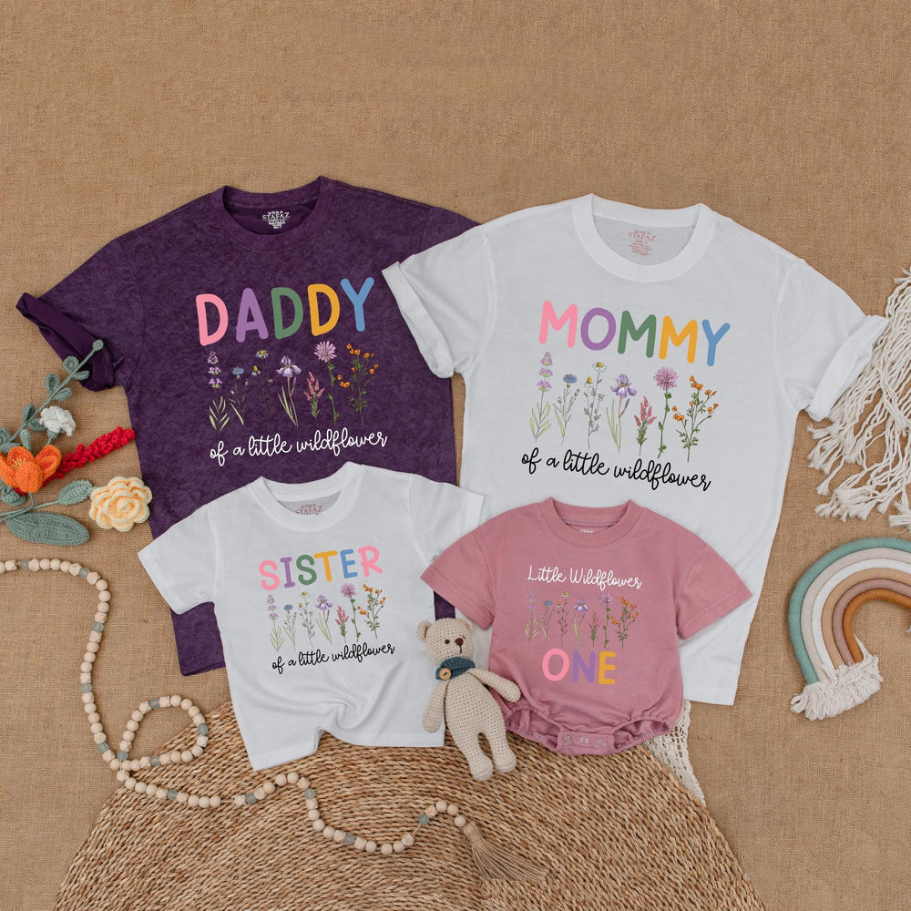 Little Wildflower Matching Family Birthday Shirts Custom Floral 1st Birthday Outfit Boho Wild One Clothes Baby Girl Gift Celebration
