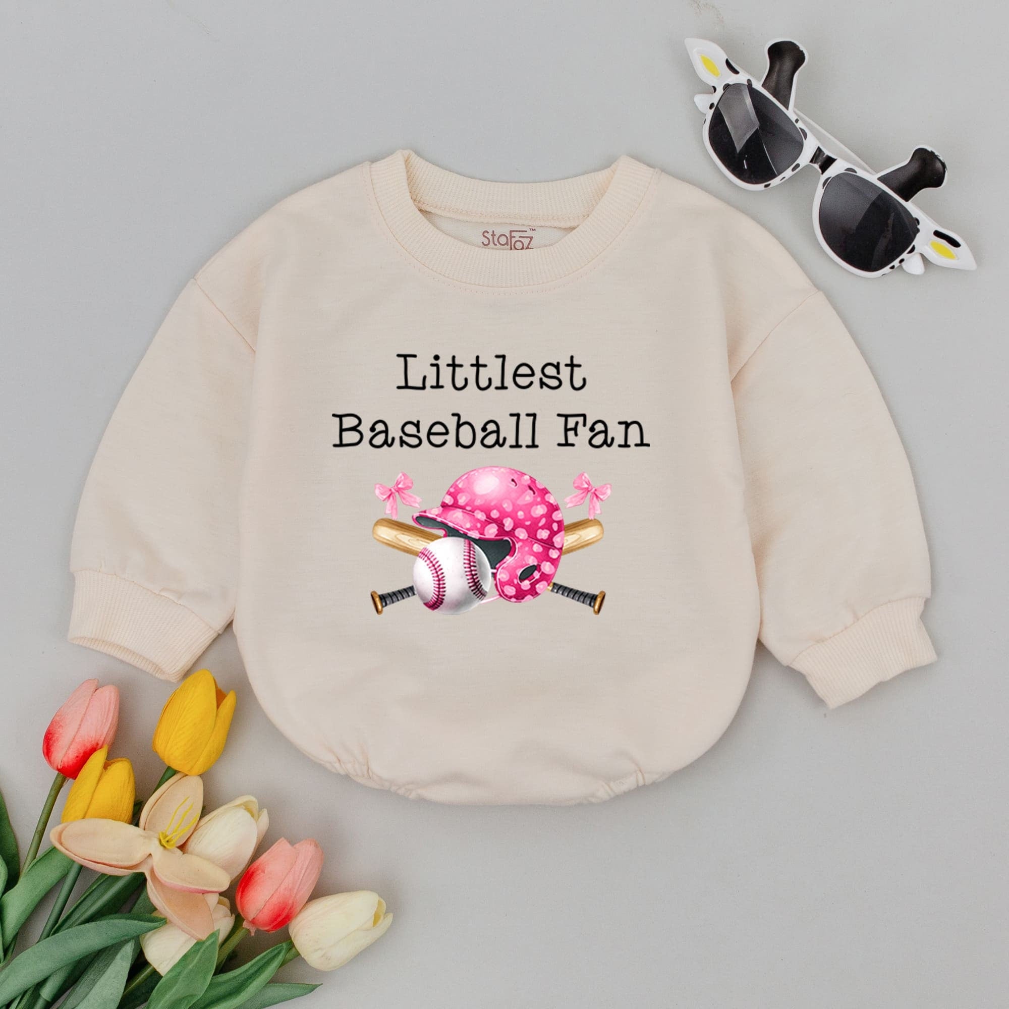 Littlest Baseball Fan Romper with Pink Bow Soft Cotton Baby Girl Outfit Perfect for Birthday or Casual Play Sporty Infant Bodysuit